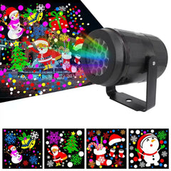 Proiector decorativ Craciun cu 16 figurine rotative, LED RGB 4W, USB, pentru interior