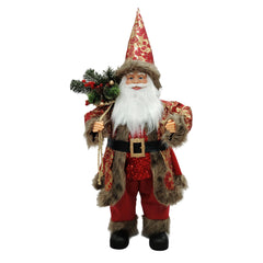 Mos Craciun decorativ 100 cm, elegant cu barba si sac de cadouri
