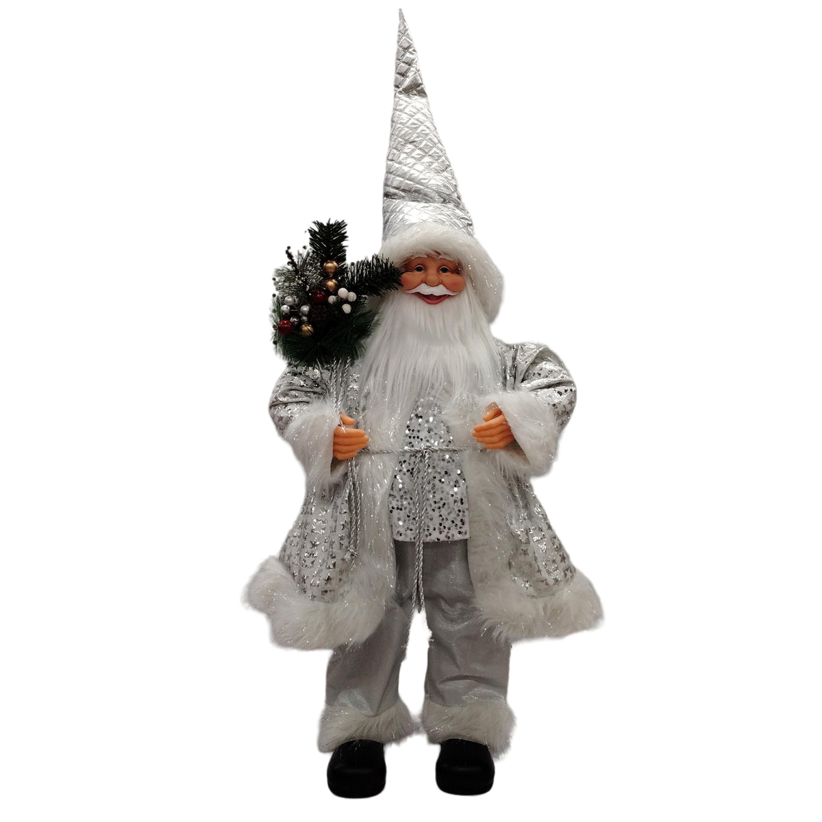 Mos Craciun decorativ 100 cm, elegant cu barba si sac de cadouri