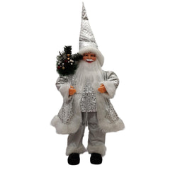 Mos Craciun decorativ 100 cm, elegant cu barba si sac de cadouri