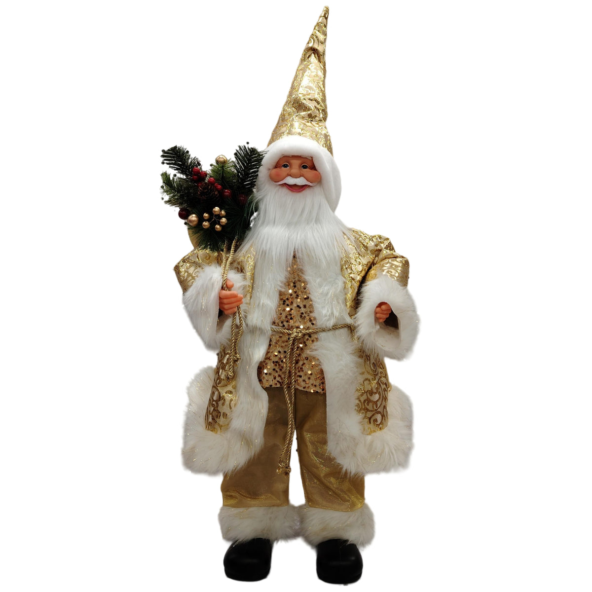 Mos Craciun decorativ cu barba si haine elegante – Figurina de Craciun 70 cm