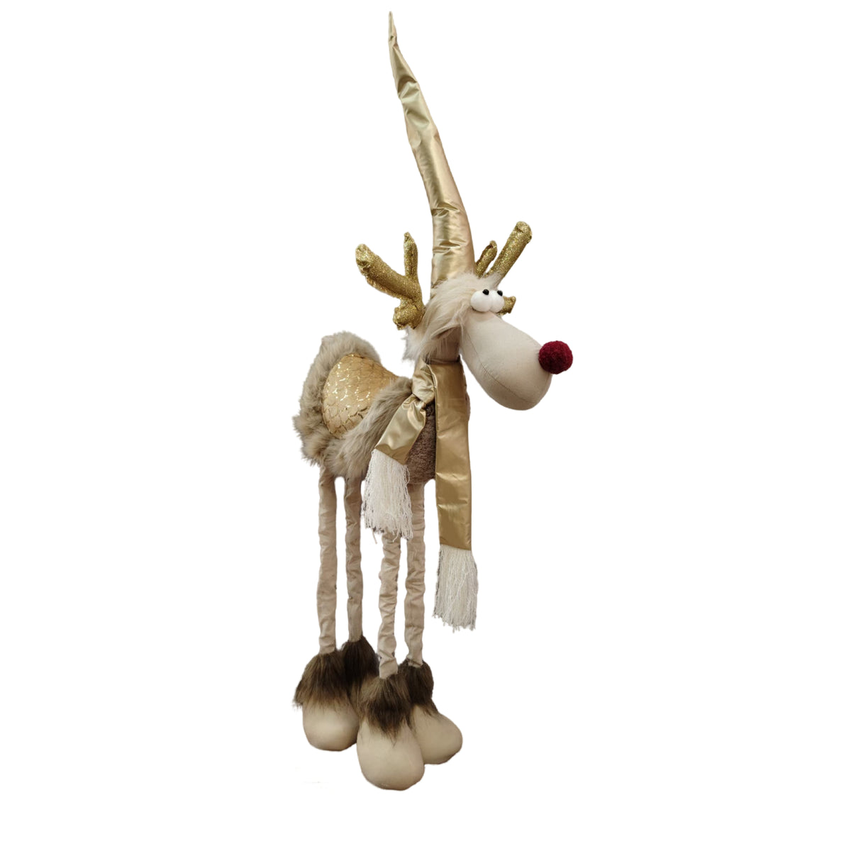 Ren decorativ Craciun 90 cm cu palarie lunga – Figurina textila festiva