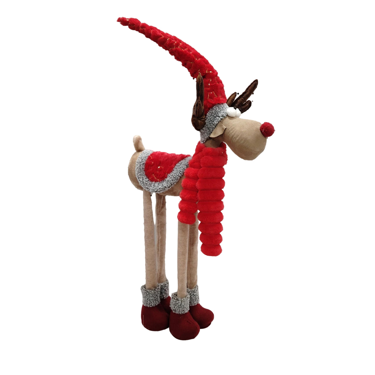 Ren decorativ Craciun 90 cm cu palarie lunga – Figurina textila festiva