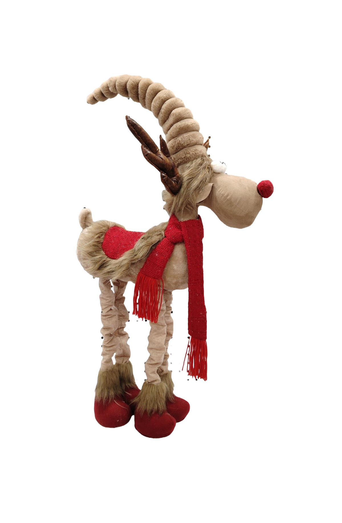 Ren decorativ de Craciun, 60 cm, cu esarfa rosie – Figurina de iarnă pentru decor