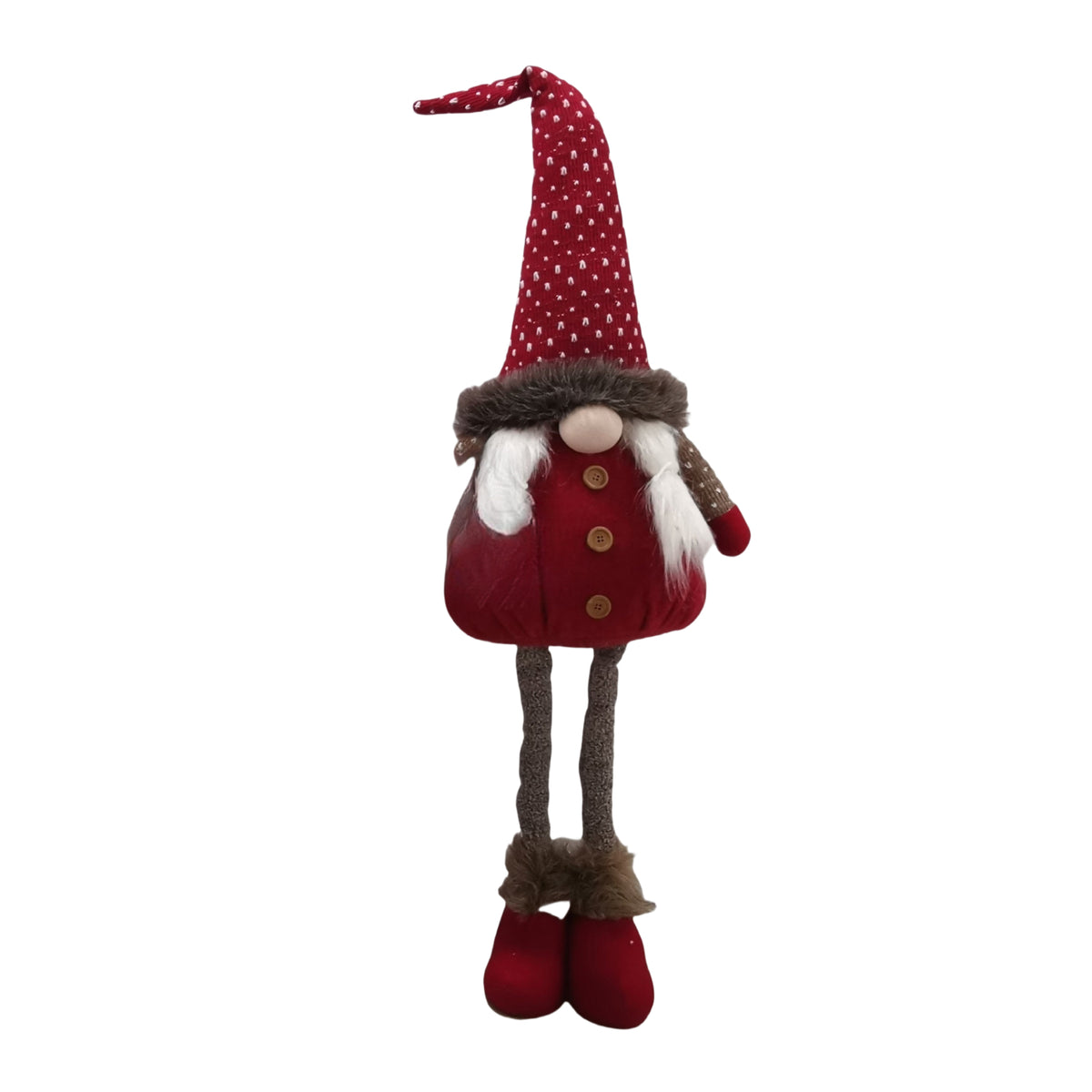 Mos decorativ Craciun 65 cm cu palarie rosie si barba pufoasa