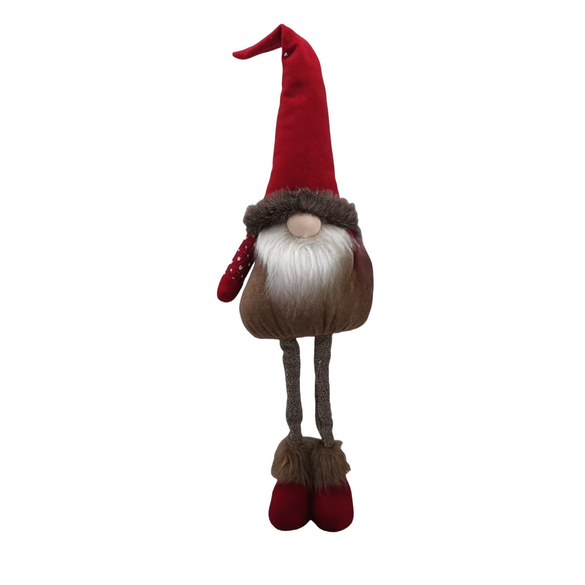 Mos decorativ Craciun 65 cm cu palarie rosie si barba pufoasa