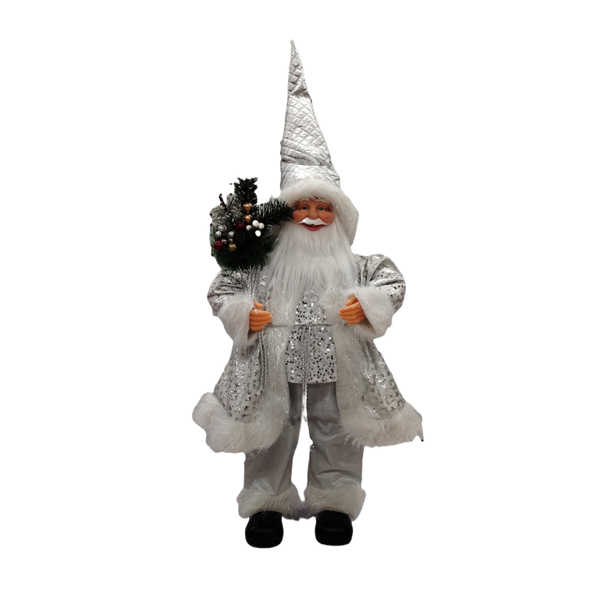Mos Craciun decorativ cu barba si haine elegante – Figurina de Craciun 70 cm