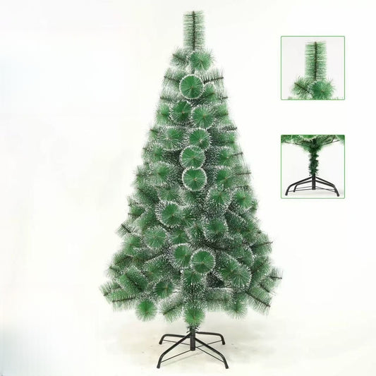 Brad artificial 120 cm verde cu vârfuri albe și suport metalic – Pom de Crăciun cu efect de zăpadă
