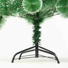 Brad artificial 120 cm verde cu vârfuri albe și suport metalic – Pom de Crăciun cu efect de zăpadă