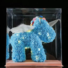 Unicorn din trandafiri roșii 40 cm cu lumini LED