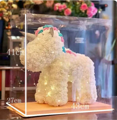 Unicorn din trandafiri roșii 40 cm cu lumini LED
