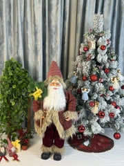Mos Craciun decorativ 100 cm, elegant cu barba si sac de cadouri