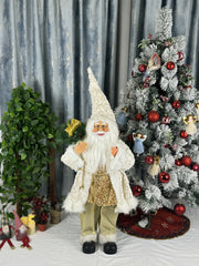 Mos Craciun decorativ 100 cm, elegant cu barba si sac de cadouri