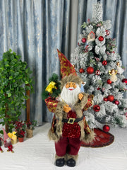 Mos Craciun decorativ 100 cm, elegant cu barba si sac de cadouri
