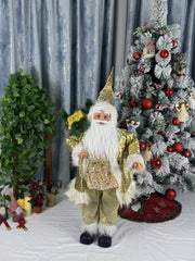 Mos Craciun decorativ 100 cm, elegant cu barba si sac de cadouri
