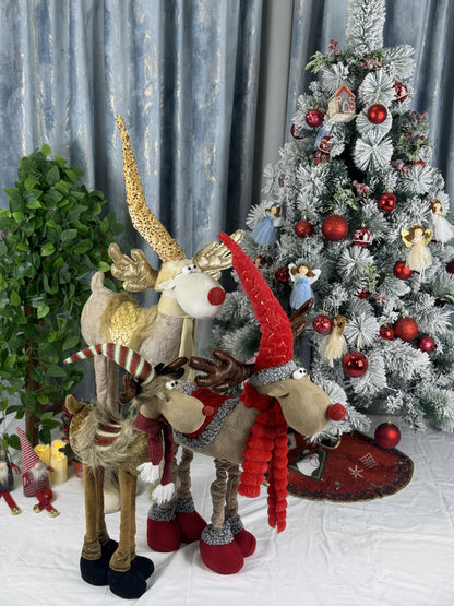 Ren decorativ Craciun 90 cm cu palarie lunga – Figurina textila festiva