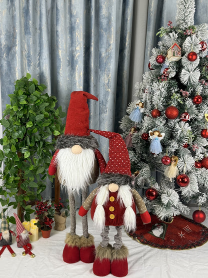 Mos decorativ Craciun 65 cm cu palarie rosie si barba pufoasa