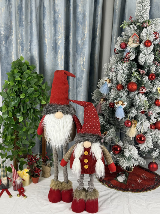 Mos decorativ Craciun 65 cm cu palarie rosie si barba pufoasa