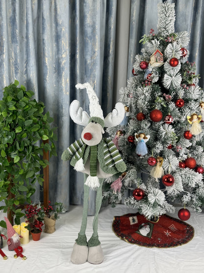 Figurina decorativa cu fular verde, 90 cm – figurina Craciun cu picioare lungi
