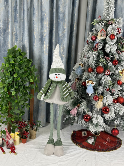 Figurina decorativa cu fular verde, 90 cm – figurina Craciun cu picioare lungi