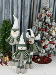Ren decorativ textil cu fular verde, 70 cm – figurină Crăciun cu picioare lungi