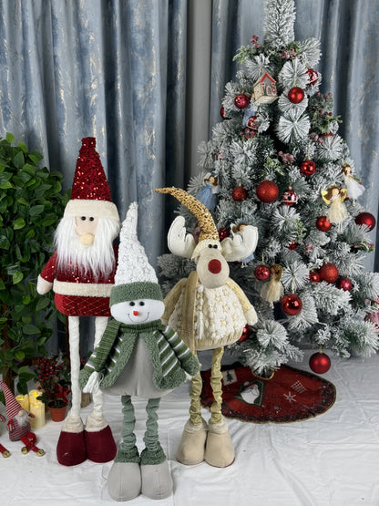 Figurina decorativa cu fular verde, 90 cm – figurina Craciun cu picioare lungi