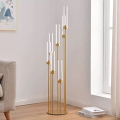 Set 4 sfeșnice decorative aurii cu 8 suporturi lumânări, design modern elegant, înălțime 128 cm (fără lumânări)