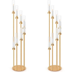 Set 4 sfeșnice decorative aurii cu 8 suporturi lumânări, design modern elegant, înălțime 128 cm (fără lumânări)