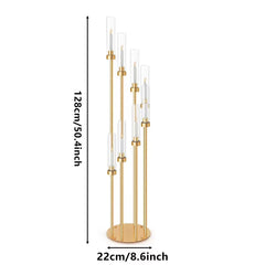 Set 4 sfeșnice decorative aurii cu 8 suporturi lumânări, design modern elegant, înălțime 128 cm (fără lumânări)