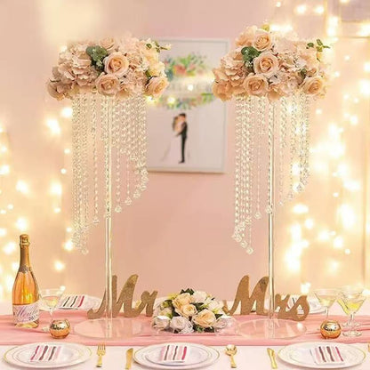 Set 4 suporturi decorative transparente cu cristale suspendate, design elegant pentru aranjamente florale, înălțimi 60 cm sau 80 cm (fără flori)