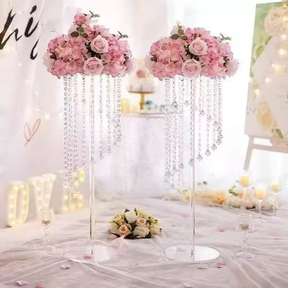 Set 4 suporturi decorative transparente cu cristale suspendate, design elegant pentru aranjamente florale, înălțimi 60 cm sau 80 cm (fără flori)