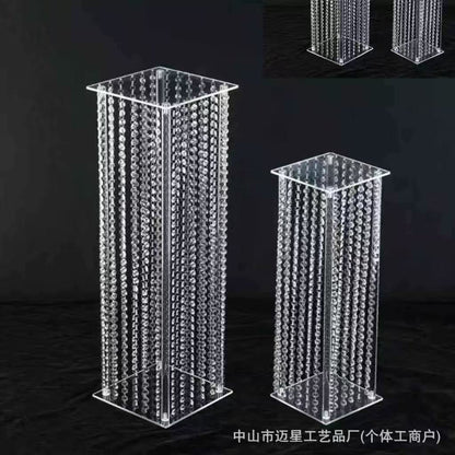 Set 4 suporturi decorative transparente cu cristale tip perdea, pentru aranjamente florale, înălțimi 40/60/80/100 cm (fără flori)