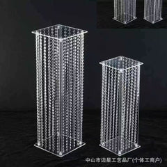 Set 4 suporturi decorative transparente cu cristale tip perdea, pentru aranjamente florale, înălțimi 40/60/80/100 cm (fără flori)
