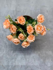 Aranjament Floral Artificial Alb 30 cm, Trandafiri Decorativi cu Frunze Verzi