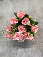 Aranjament Floral Artificial Alb 30 cm, Trandafiri Decorativi cu Frunze Verzi