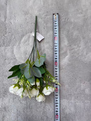 Aranjament Floral Artificial Alb 30 cm, Trandafiri Decorativi cu Frunze Verzi