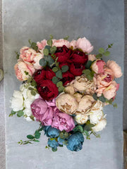 Floare Artificiala Tip Bujor Premium 50 cm, 8 Capete Florale, cu Frunze Decorative