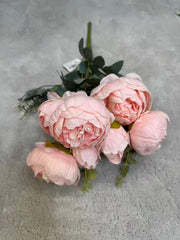 Floare Artificiala Tip Bujor Premium 50 cm, 8 Capete Florale, cu Frunze Decorative