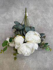 Floare Artificiala Tip Bujor Premium 50 cm, 8 Capete Florale, cu Frunze Decorative