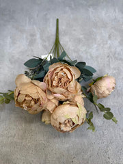 Floare Artificiala Tip Bujor Premium 50 cm, 8 Capete Florale, cu Frunze Decorative