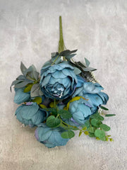 Floare Artificiala Tip Bujor Premium 50 cm, 8 Capete Florale, cu Frunze Decorative
