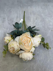 Floare Artificiala Tip Bujor Premium 50 cm, 8 Capete Florale, cu Frunze Decorative
