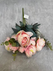 Floare Artificiala Tip Bujor Premium 50 cm, 8 Capete Florale, cu Frunze Decorative