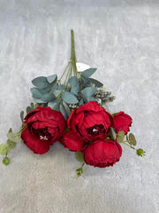 Floare Artificiala Tip Bujor Premium 50 cm, 8 Capete Florale, cu Frunze Decorative