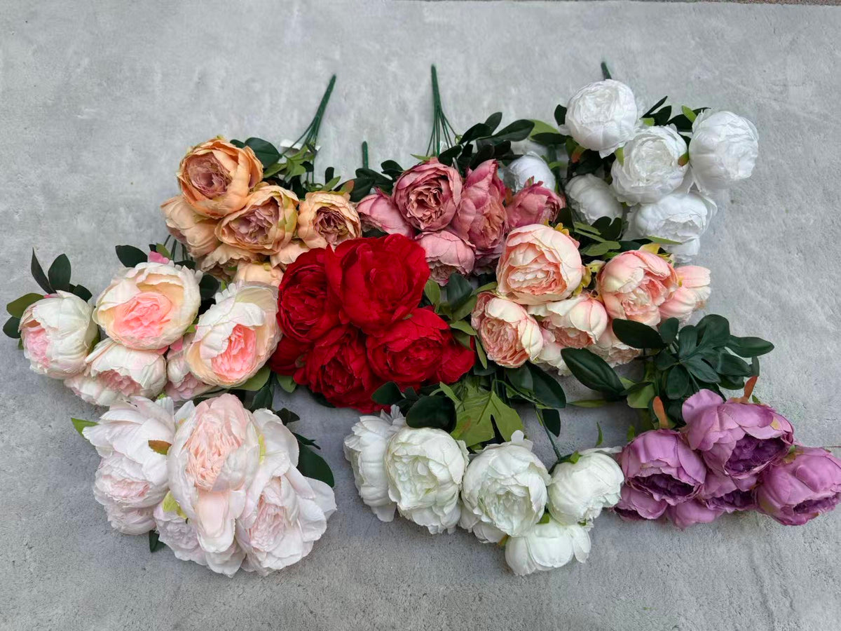 Floare Artificială Tip Bujor 45 cm, 7 Capete Florale