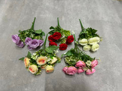 Buchet Floral Artificial cu 5 Trandafiri 50 cm, Diverse Culori, cu Frunze Decorative, pentru Decor Interior