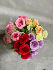 Buchet Floral Artificial cu 5 Trandafiri 50 cm, Diverse Culori, cu Frunze Decorative, pentru Decor Interior