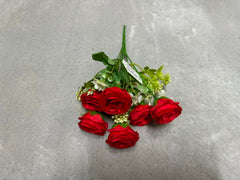 Buchet Floral Artificial cu 5 Trandafiri 50 cm, Diverse Culori, cu Frunze Decorative, pentru Decor Interior