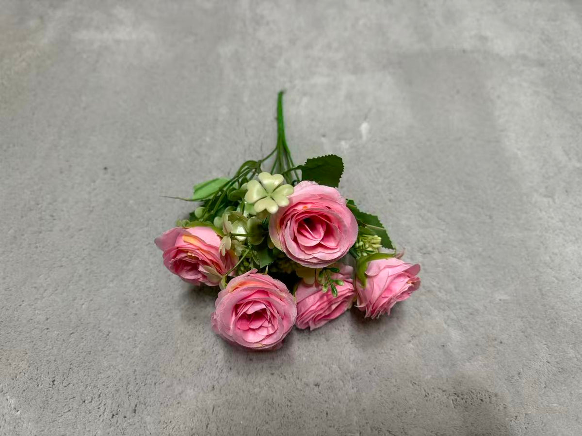 Buchet Floral Artificial cu 5 Trandafiri 50 cm, Diverse Culori, cu Frunze Decorative, pentru Decor Interior