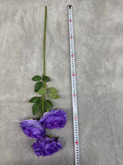 Crenguță Florală Artificială cu 3 Trandafiri 80 cm, Diverse Culori, cu Frunze Decorative, pentru Decor Interior